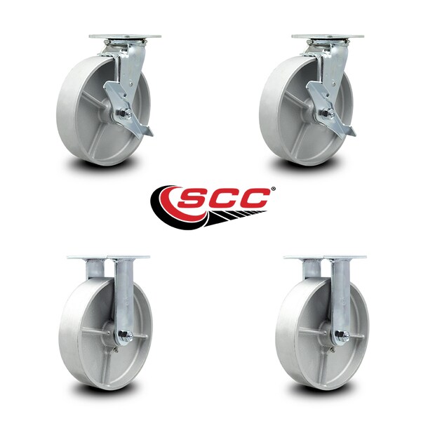 8 Inch Semi Steel Caster Set With Roller Bearings 2 Brake 2 Rigid